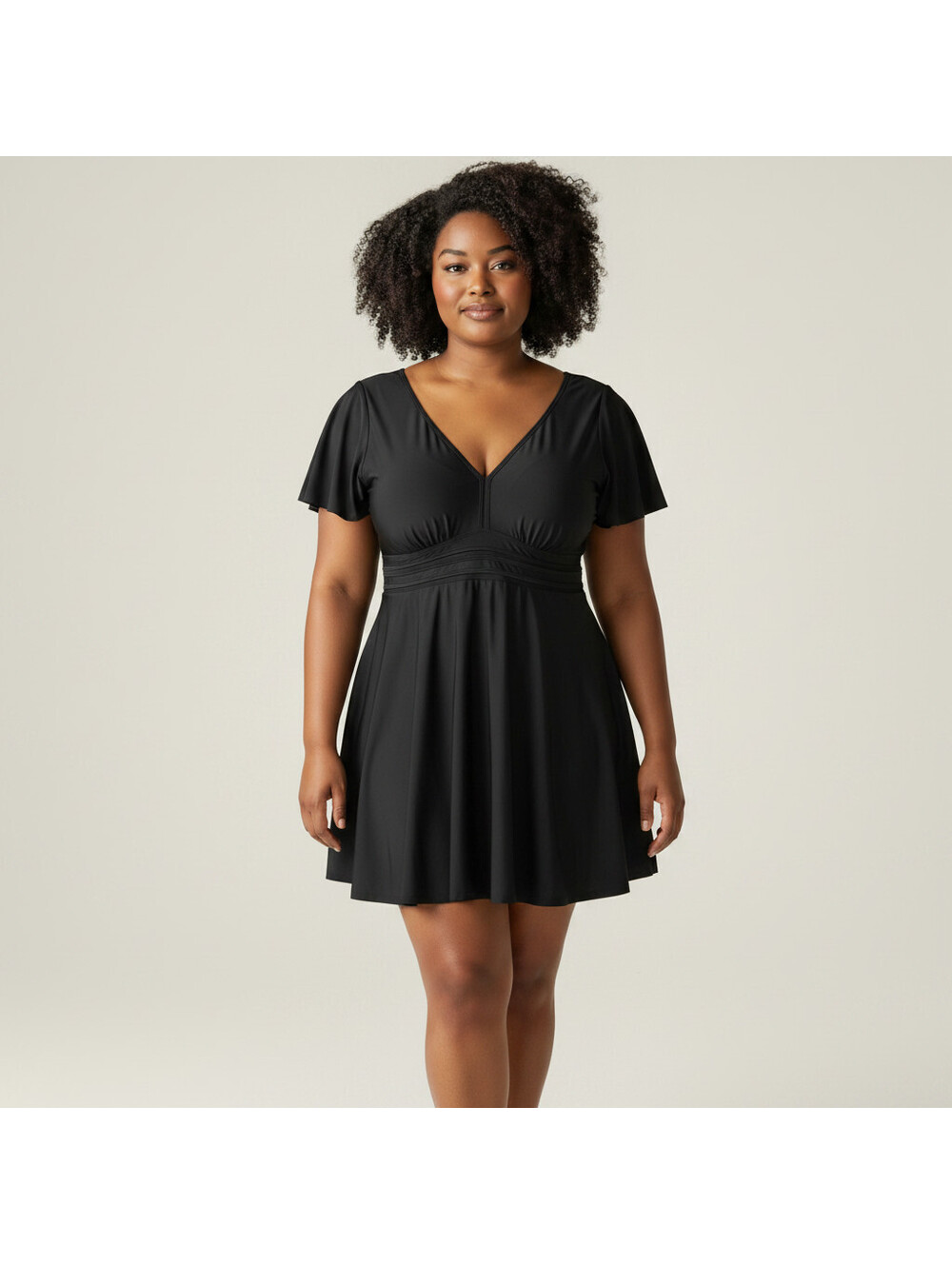 Arolina Mini Dress Women 24W Plus Black Short V-Neck Short Sleeve Wedding Guest